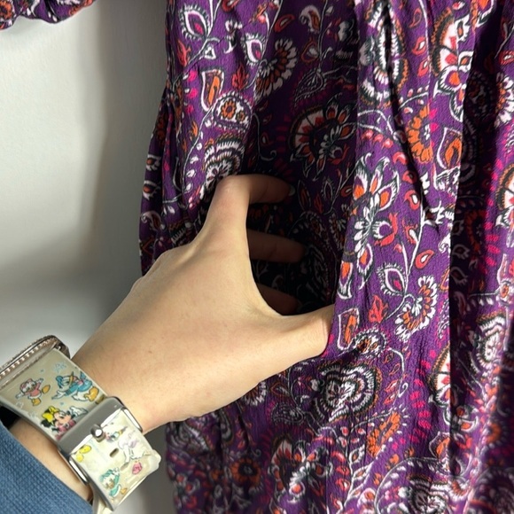 Garnet Hill Purple Floral Bohemian Dropped Waist Pocket Dress Size 6 - Picture 7 of 12
